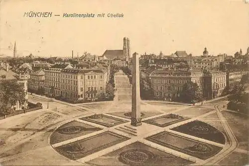 AK - München Karolinenplatz mit Obelisk versandt 1927