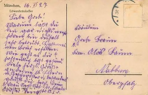 AK - München Löwenbräukeller versandt 1927