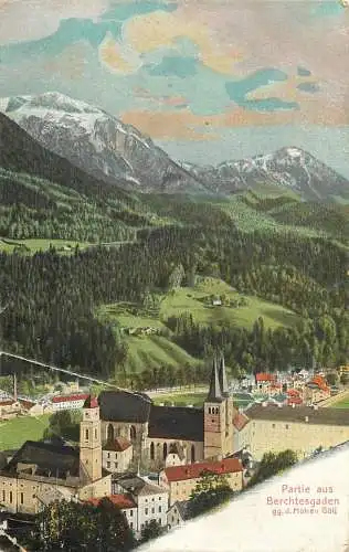 AK - Partie aus Berchtesgaden gegen den Hohen Göll -1908 Werbung Riemenfett