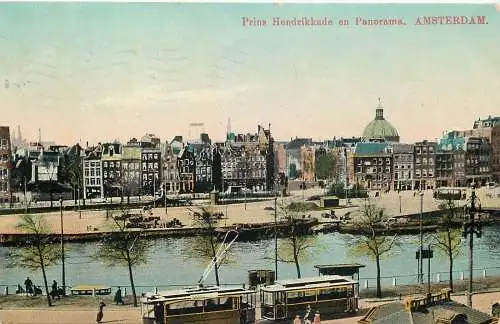 AK - Prins Hendrikkade en Panorama Amsterdam versandt 1913
