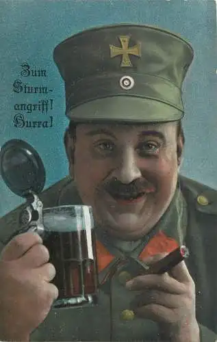 AK - zum Sturmangriff, Hurra, Soldat mit Bierkrug und Zigarre