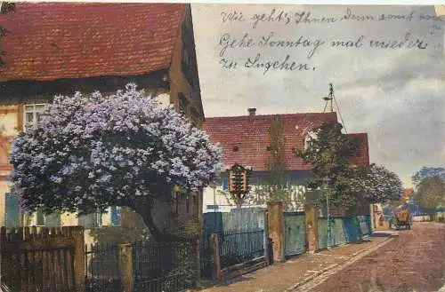 AK - Dorfpartie, Blühender Baum , Wohnhäuser versandt 1917