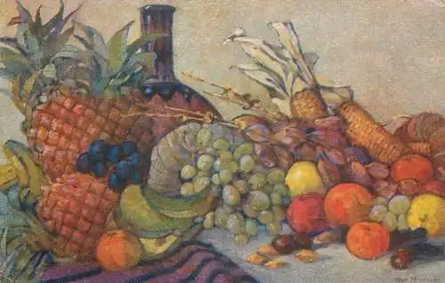 AK - Künstlerkarte Früchte aus unseren Kolonien versandt 1915