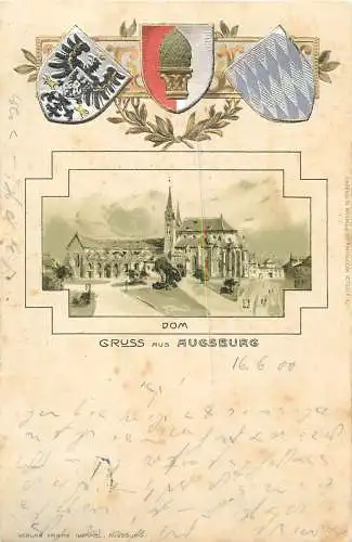 AK - Gruss aus Augsburg Dom Wappen versandt 1900