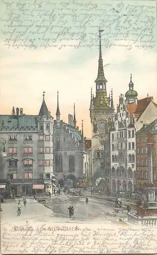 AK - Gruss aus München Marienplatz versandt 1903