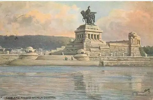 AK - Künstlerkarte Koblenz Kaiser Wilhelm Denkmal versandt 1916