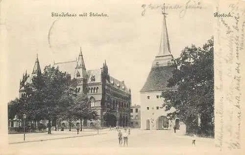 AK - Rostock Ständehaus mit Steintor versandt 1904