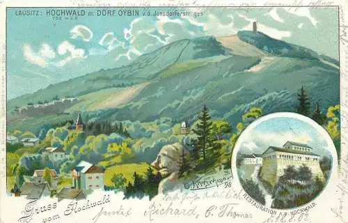 AK - Lausitz Hochwald mit Dorf Oybin von der Jonsdorferstr. Versandt 1902