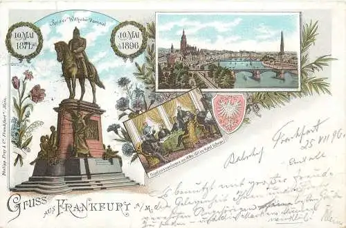 AK - Gruss aus Frankfurt am Main Denkmal Hotel Panorama versandt 1896