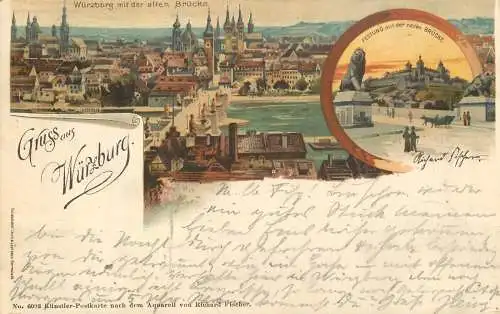 Ak - Gruss aus Würzburg mit der alten Brücke versandt 1903