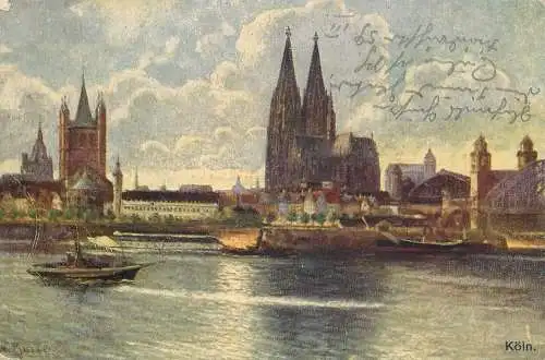 AK - Köln, Gemälde mit Dom und Hohenzollernbrücke