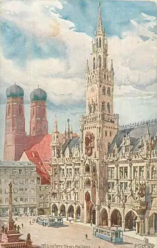 AK - München Neues Rathaus Künstlerkarte Wagner Richard