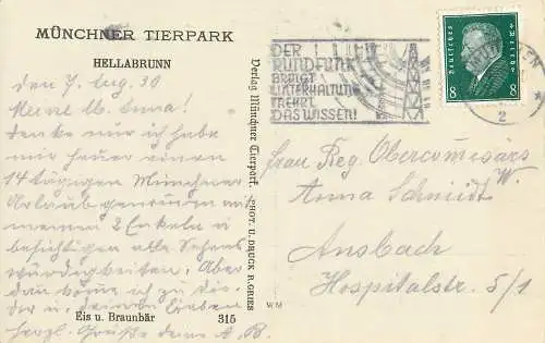 AK - Münchner Tierpark Hellabrunn Bären versandt 1930