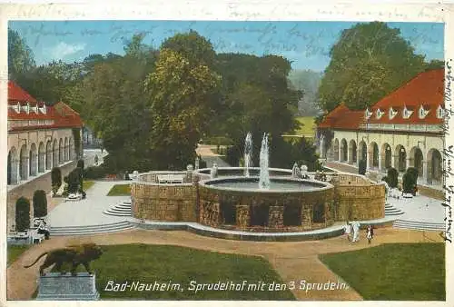 AK - Bad-Nauheim,Sprudelhof mit den drei Sprudeln versandt 1933