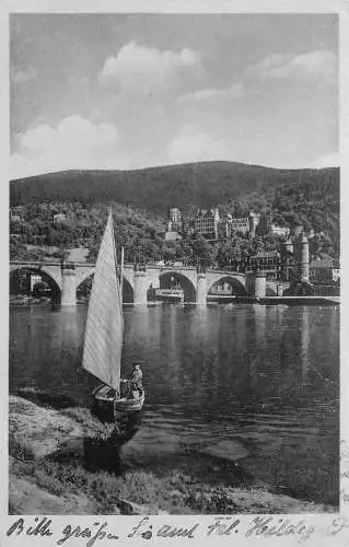 AK - Heidelberg am Neckar, Alte Brücke u. Schloss, Segelboot versandt 1930