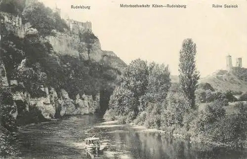 AK - Rudelsburg Motorbootverkehr Kösen Rudelsburg Ruine Saaleck