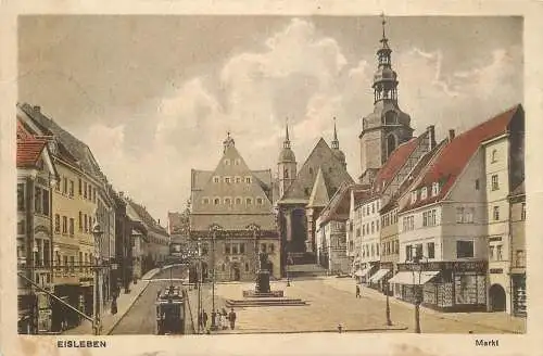 AK - Eisleben Markt mit Straßenbahn Feldpost versandt 1915