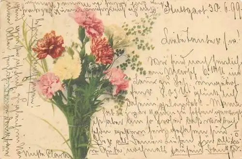 AK - Künstlerkarte Blumen Martin Hommel versandt 1899