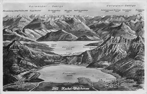 AK - Panoramakarte 2161 Kochel - Walchensee versandt 1942