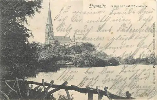 AK - Chemnitz Schlossteich mit Schlosskirche versandt 1905