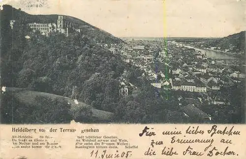 AK - Heidelberg von der Terrasse gesehen versandt 1905
