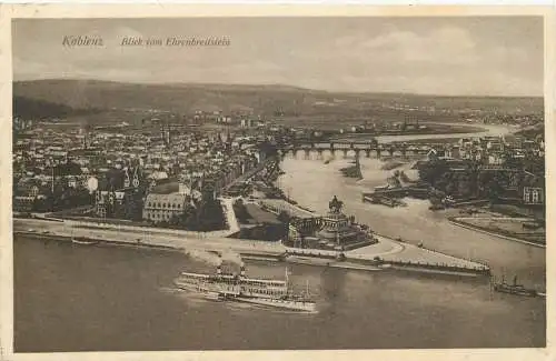 AK - Koblenz Blick vom Ehrenbreitstein mit Dampfschiff