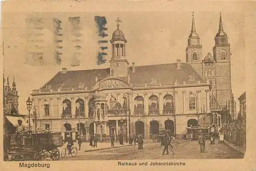AK - Magdeburg Rathaus und Johanniskirche versandt 1925
