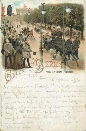AK - Vorläufer-Lithographie Berlin, Unter den Linden mit Kaiser Wilhelm II. 1895