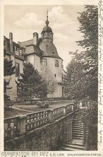 AK Oranienstein bei Diez Schlossgarten- Partie versandt 1908