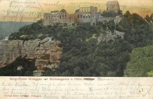 AK - Burg Ruine Nideggen mit Schlossgarten von Hotel Heiliger / Heinen
