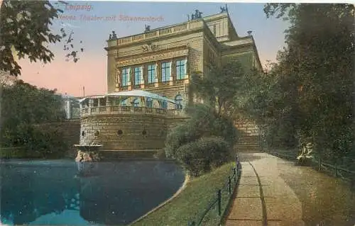 AK - Leipzig Neues Theater mit Schwanenteich versandt 1914