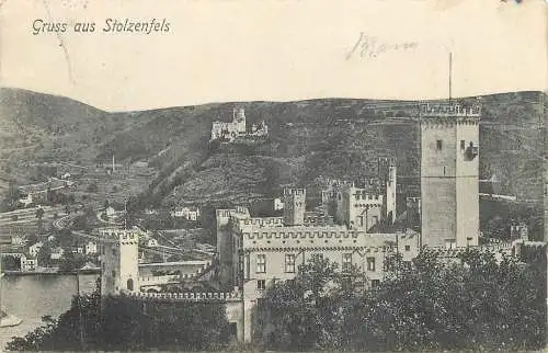 AK - Gruss aus Stolzenfels Schloß mit Lahnstein versandt 1904