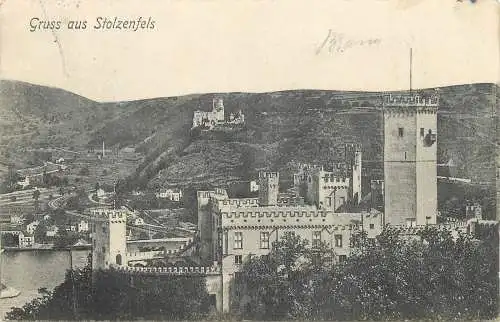 Ansichtskarte Gruss aus Stolzenfels Schloß mit Lahnstein versandt 1904