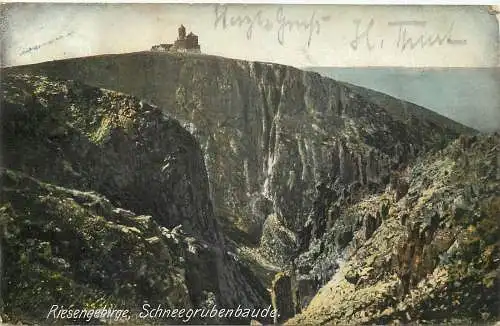 Ansichtskarte Riesengebirge Schneegrubenbaude versandt 1909