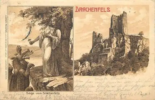 AK - Drachenfels Sage vom Drachenfels und Ruine versandt 1904