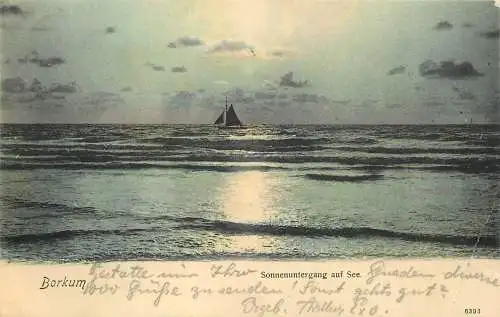 AK - Borkum Sonnenuntergang auf  See versandt 1909