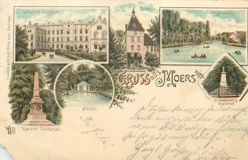 AK - Moers /Rh., Lehrer Seminar, Schloss, Stadtgraben 1900