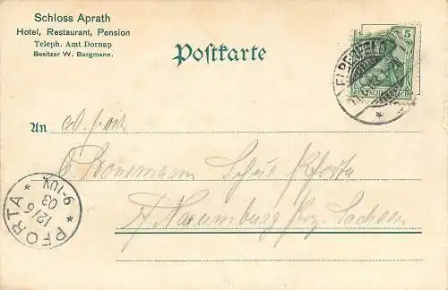 Ansichtskarte Aprath Blick zum Schloss versandt 1903