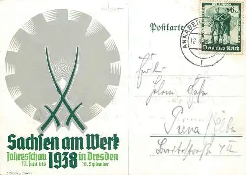 AK Dresden, Jahresschau "Sachsen am Werk" 1938, Meißner Porzellan