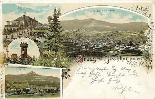 AK Gruss vom Jeschken (1013 Mtr.)Ještěd  versandt 1898