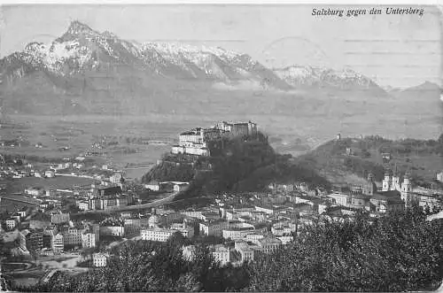 AK Salzburg gegen den Untersberg versandt 1909