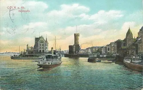 AK Litho, Cöln am Rhein - Hafenpartie, versandt 1908