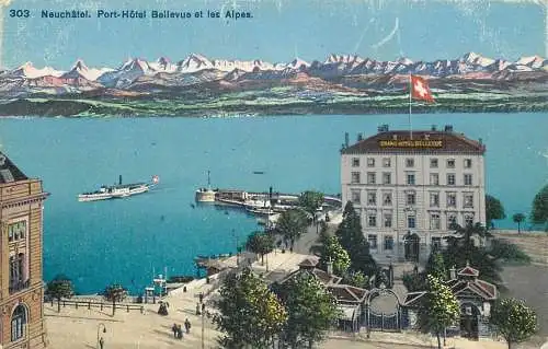 AK Neuchâtel Port -Hôtel Bellevue et les Alpes