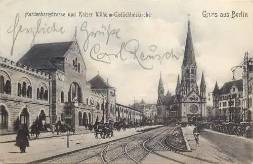 AK - Gruss aus Berlin Hardenbergstrasse & Kaiser Wilhelm Gedächtniskirche