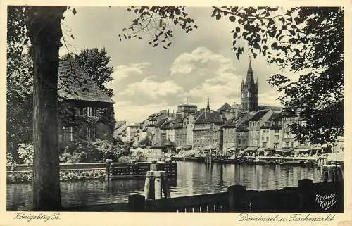 AK Königsberg Preußen Dominsel und Fischmarkt versandt 1936