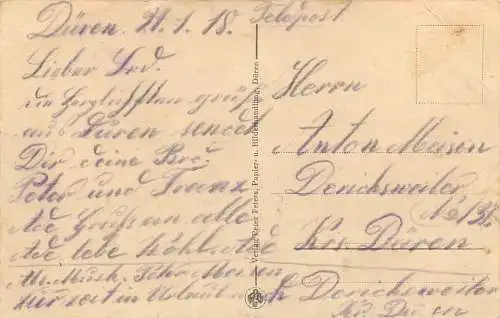 AK Düren Rheinland - Kasernen Feldpost versandt 1918