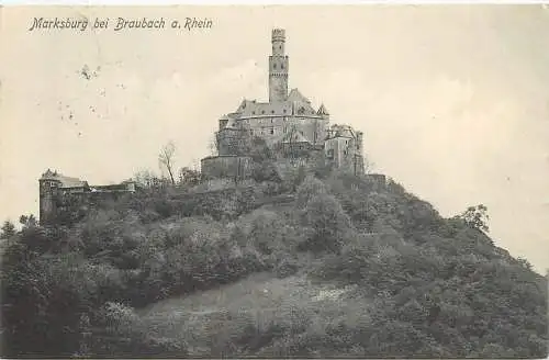 Ansichtskarte Marksburg bei Braubach am Rhein versandt 1915