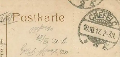 Ansichtskarte Krefeld Feldpost West Wall mit Kaiser Wilhelm Museum versandt 1917