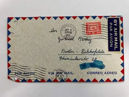 Briefumschlag Flugpost Luftpost Canada - Deutschland versandt 1954