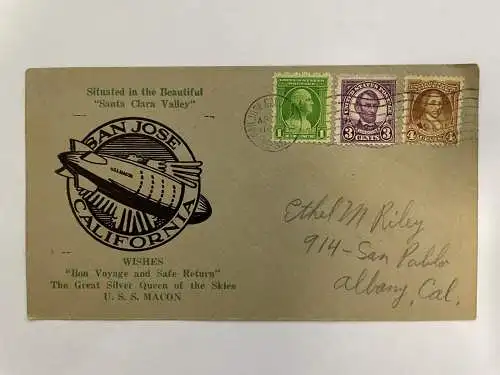 Briefumschlag Flugpost, Luftpost San Jose Californien, 1954